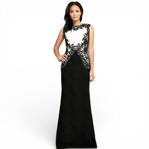 Tadashi Shoji Falcon Gown Size 8 Black White Lace Motif